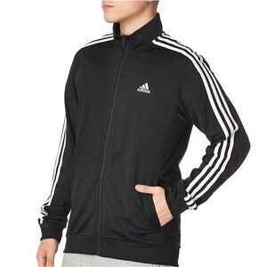 ADIDAS Tricot Track Jacket Mens Size 2XL Black/White Stripes Full Zip Up Pockets